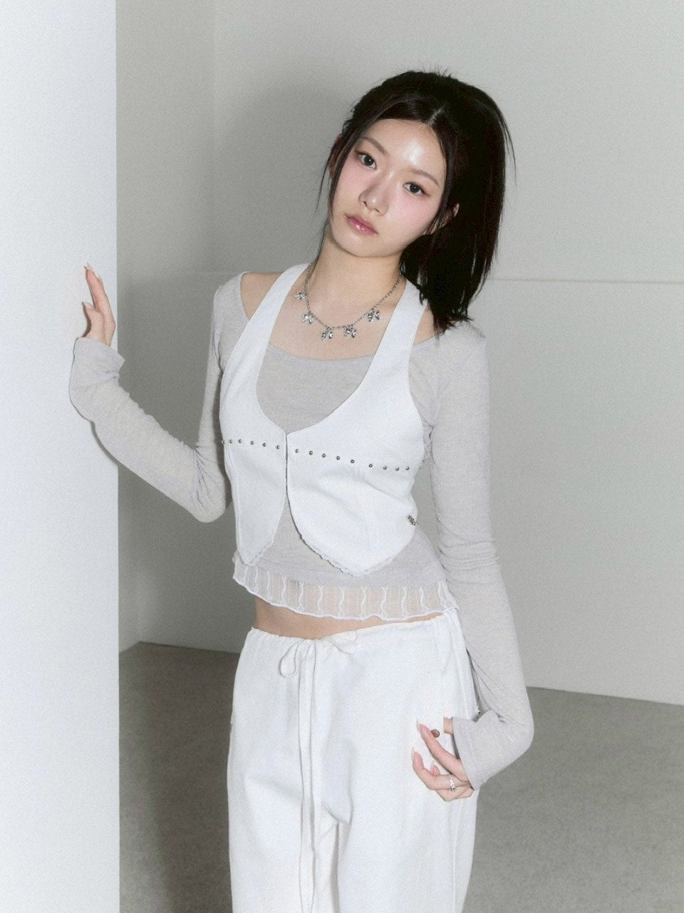 【CHERRYQUIRI】sheer layered unbal sleeve / 【チェリーキュリー】シアーレイヤードアンバランス長袖トップス