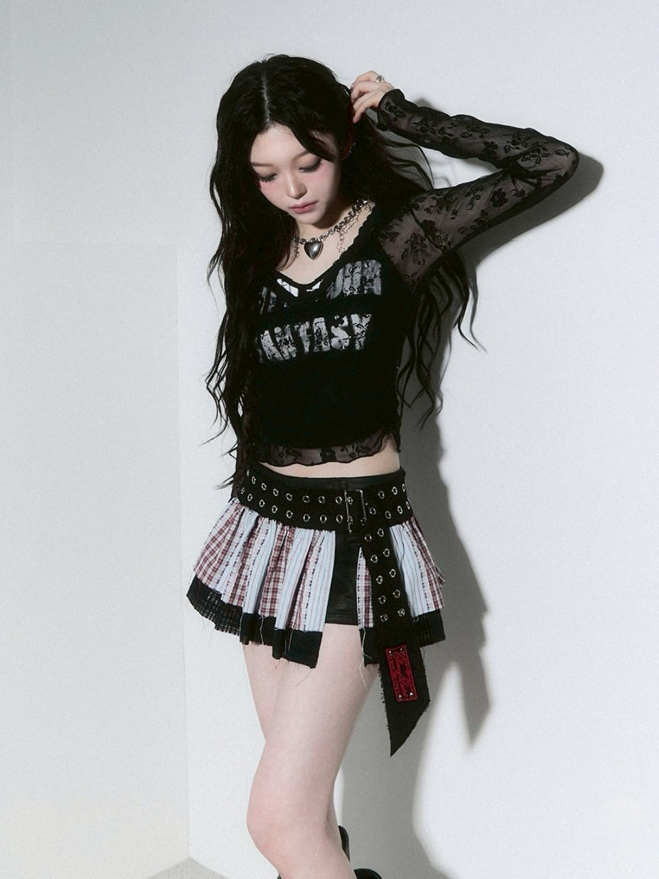 【CHERRYQUIRI】seethrough v neck shirring sleeve