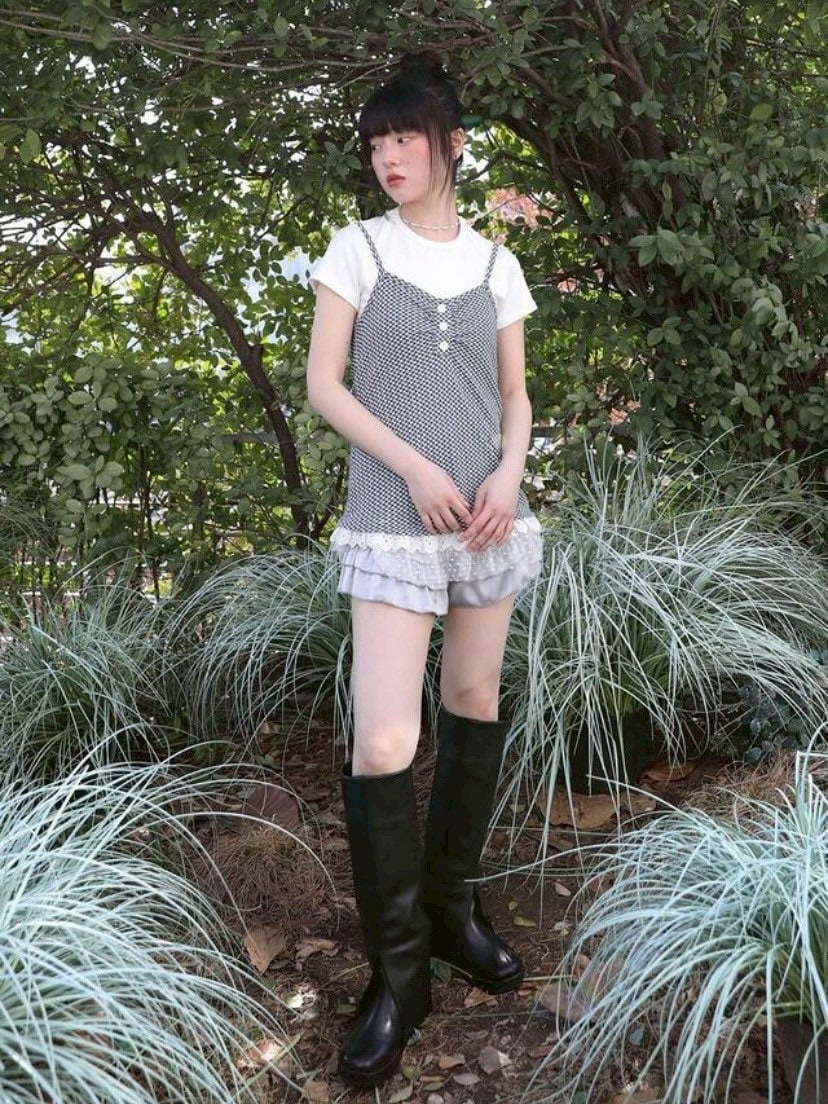 【Uglyshadow】CHECKERED LACE SLEEVELESS