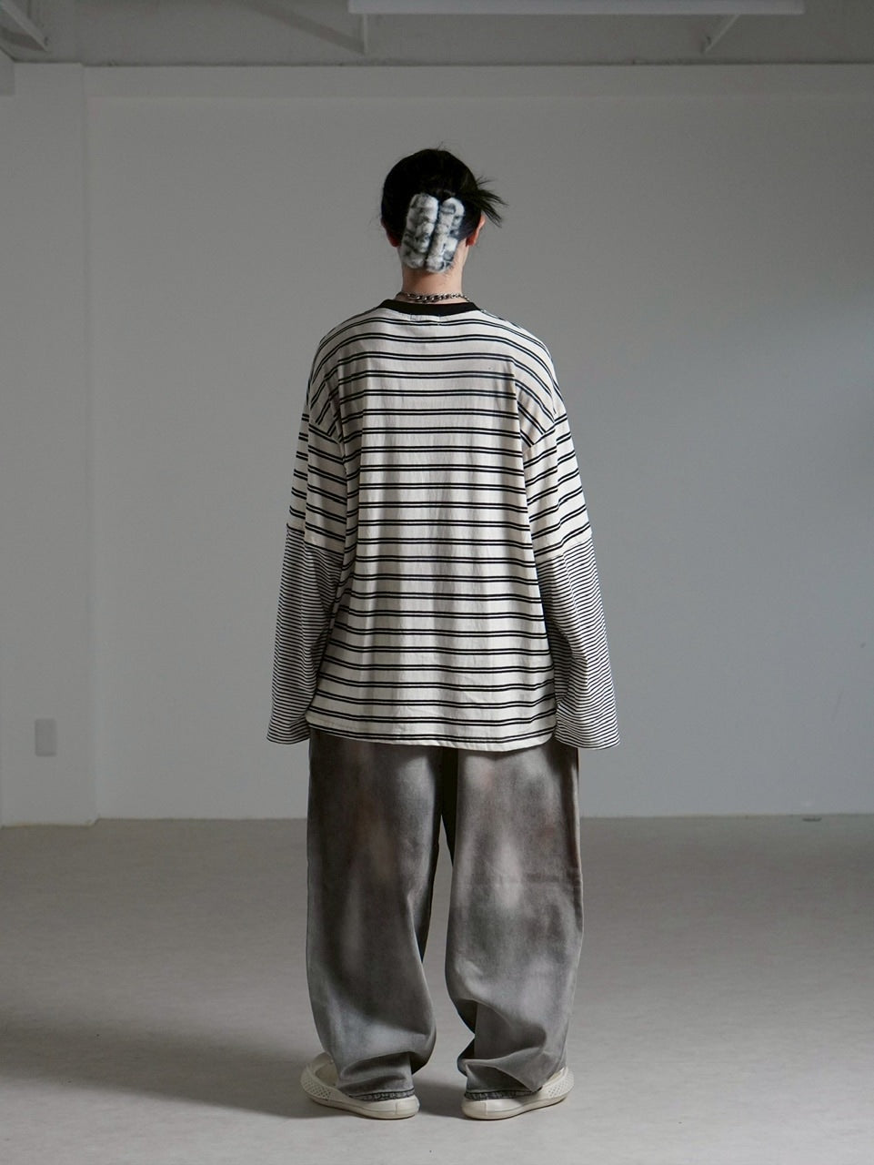 【Chikashitsu +】oversized layered border washed long sleeve / 【チカシツプラス】オーバーサイズウォッシュドレイヤードボーダー長袖Tシャツ(2color)