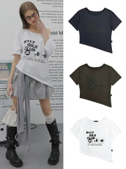 【HOLY NUMBER 7】OFF-SHOULDER HOLY GIRL CLUB GRAPHICS SHORT-SLEEVED T-SHIRT/ 【ホーリーナンバーセブン】オフショルダープリント半袖Tシャツ