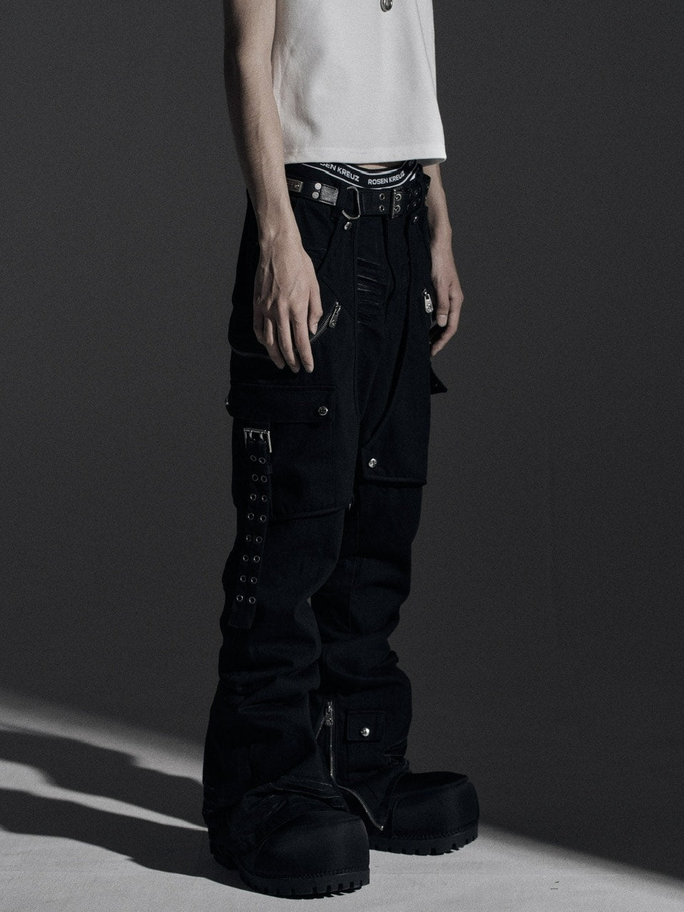 【Rosen Kreuz】SIDE BELT DOCKING FLARE PANTS