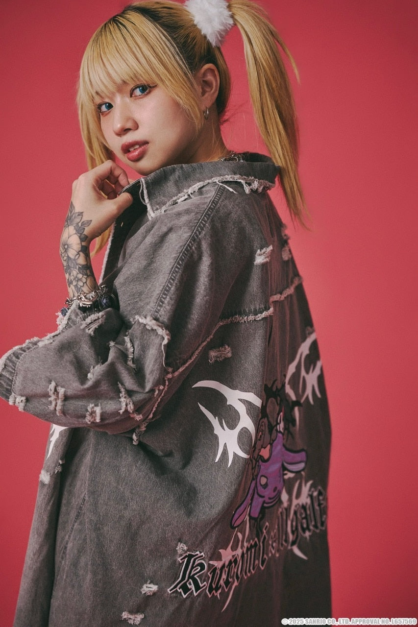 【GALFY×KUROMI】イルガルフィーボロボロデニム半袖BIGシャツ