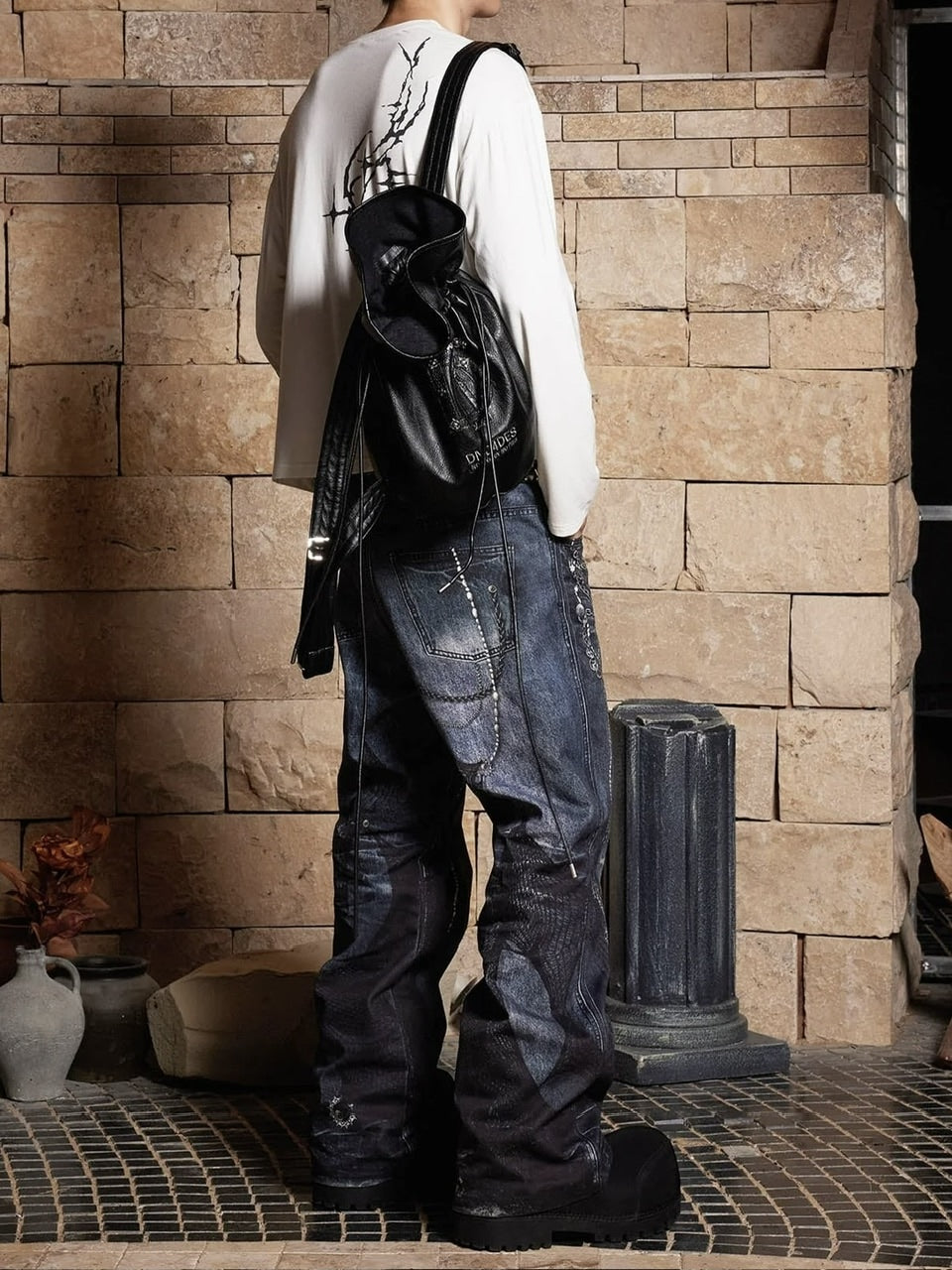 【DND4DES】CHAIN LACE PATCHWORK FLARED JEANS