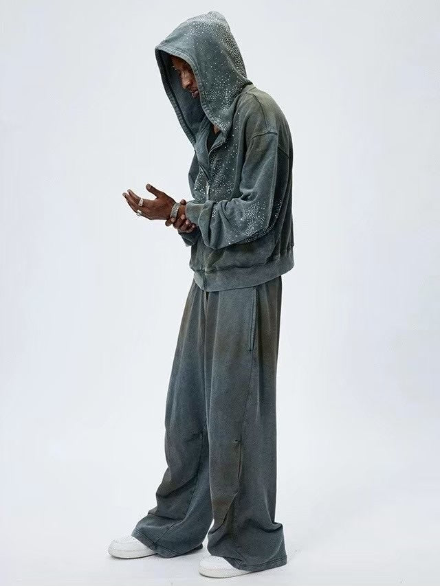 【DND4DES】DIAMOND DISTRESSED ZIP-UP HOODIE