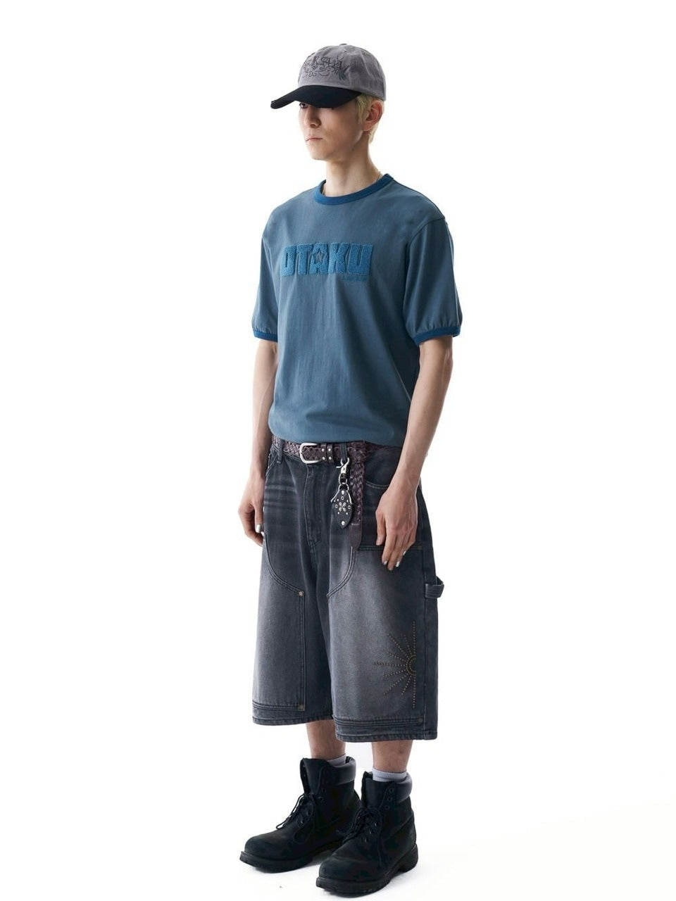 【AAKAM】Washed Double Knee Bermuda Denim Pants