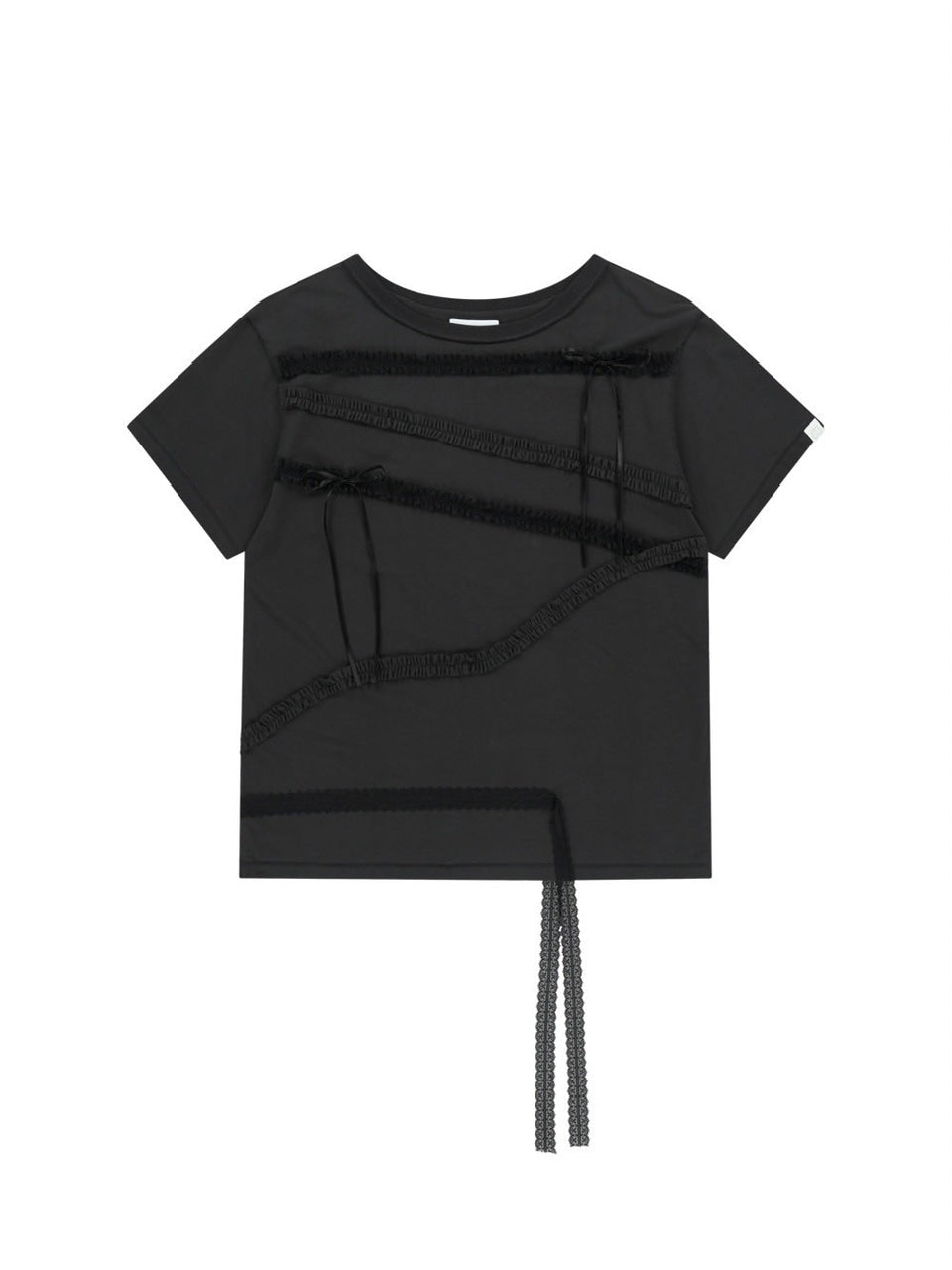 【TUOMIO】LACE STRAP OVERSIZED T-SHIRT / 【トゥオミオ】レースストラップオーバーサイズ半袖Tシャツ