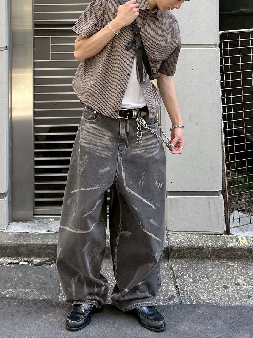 【Chikashitsu +】full painting wide denim pants / 【チカシツプラス】 フルペインティングワイドデニム