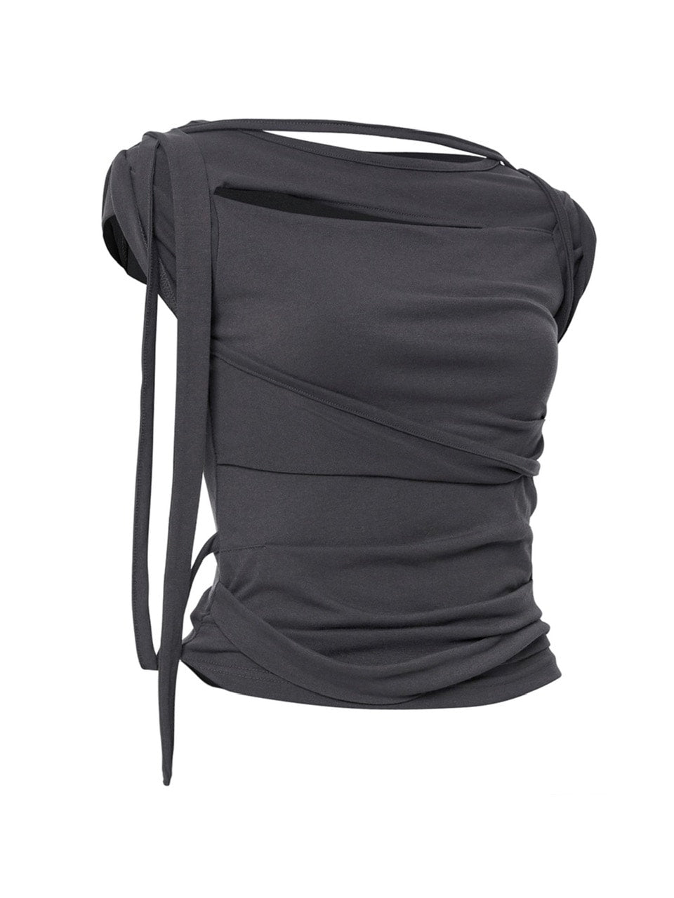 【FLAREUP】Asymmetrical Draped Strap Roll-Up T-Shirt