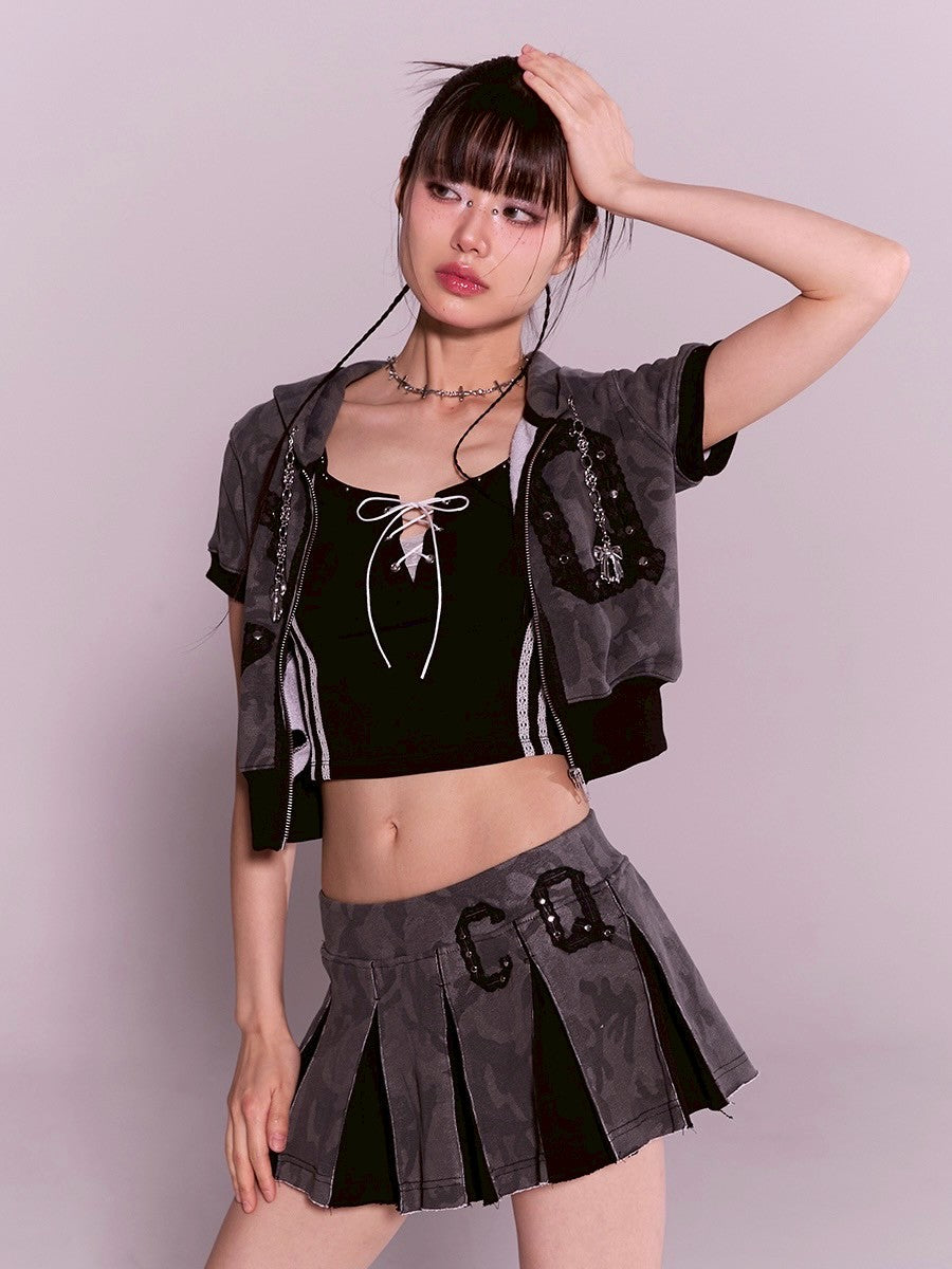 【CHERRYQUIRI】CQ lace stud pleats sk