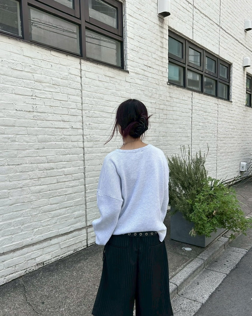 東京店WEB限定受注制【Chikashitsu +】damage waffle long sleeve tee / 【チカシツプラス】ダメージワッフル長袖Tシャツ (2color)