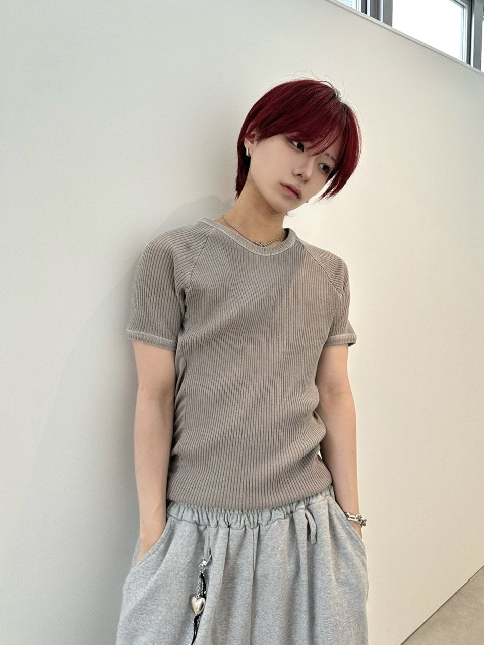 受注制【LUV CODE】mesh pigment rib tee (2color)