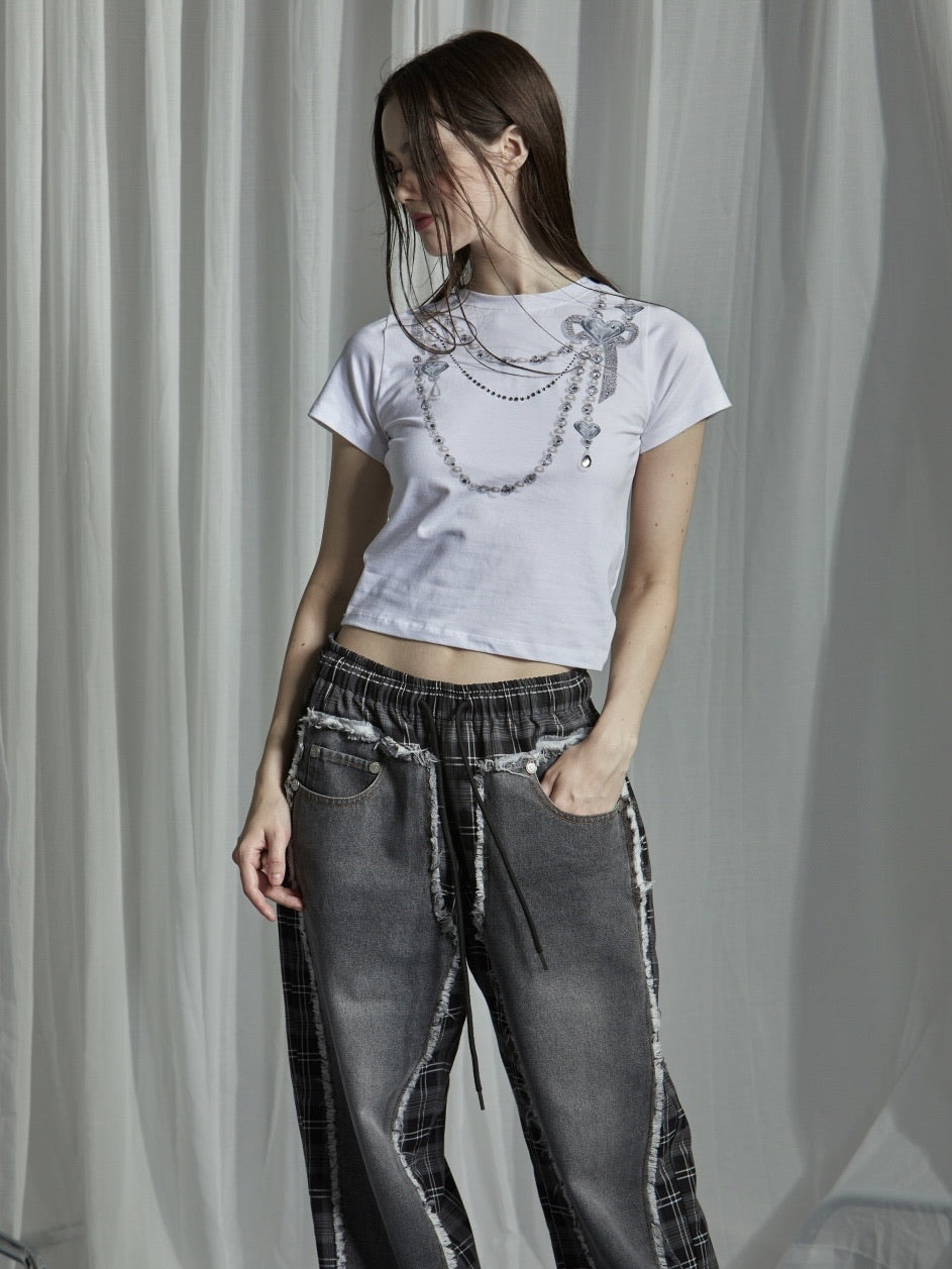 【GATELESS】NECKLACE PRINT CROPPED T-SHIRT / 【ゲートレス】ネックレスプリントクロップド半袖Tシャツ