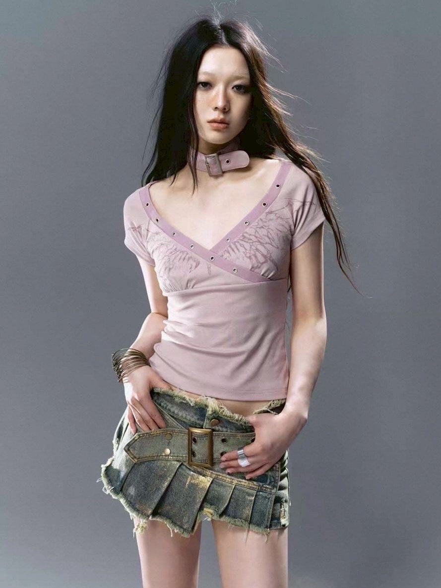 【Cest Nous】Butterfly Top / 【セヌー】チョーカーセットバタフライ半袖Tシャツ