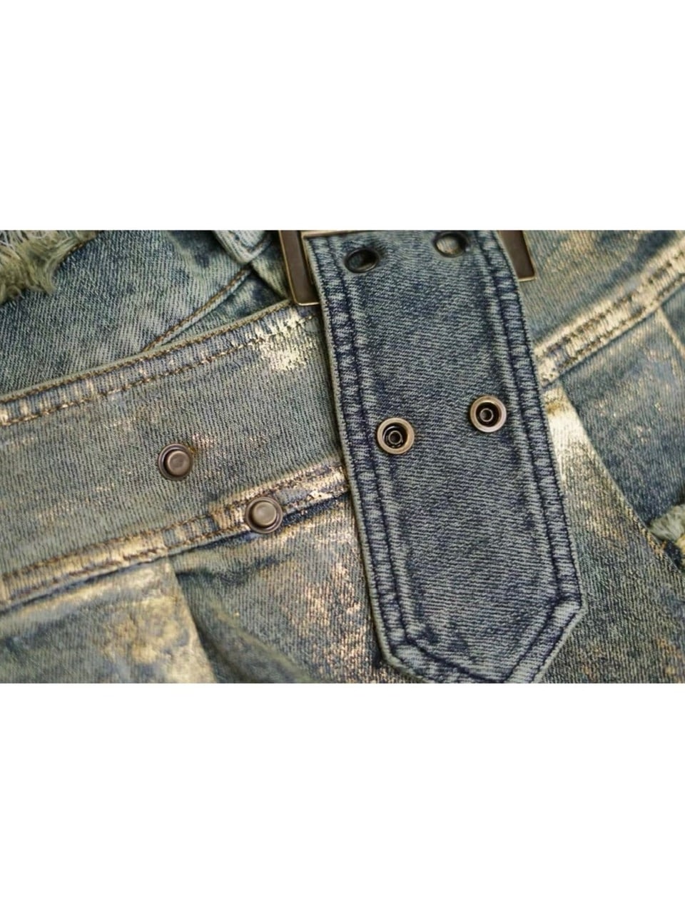 【Cest Nous】Gold-Foil Printed Skort / 【セヌー】ベルトプリーツデニムミニスカートパンツ