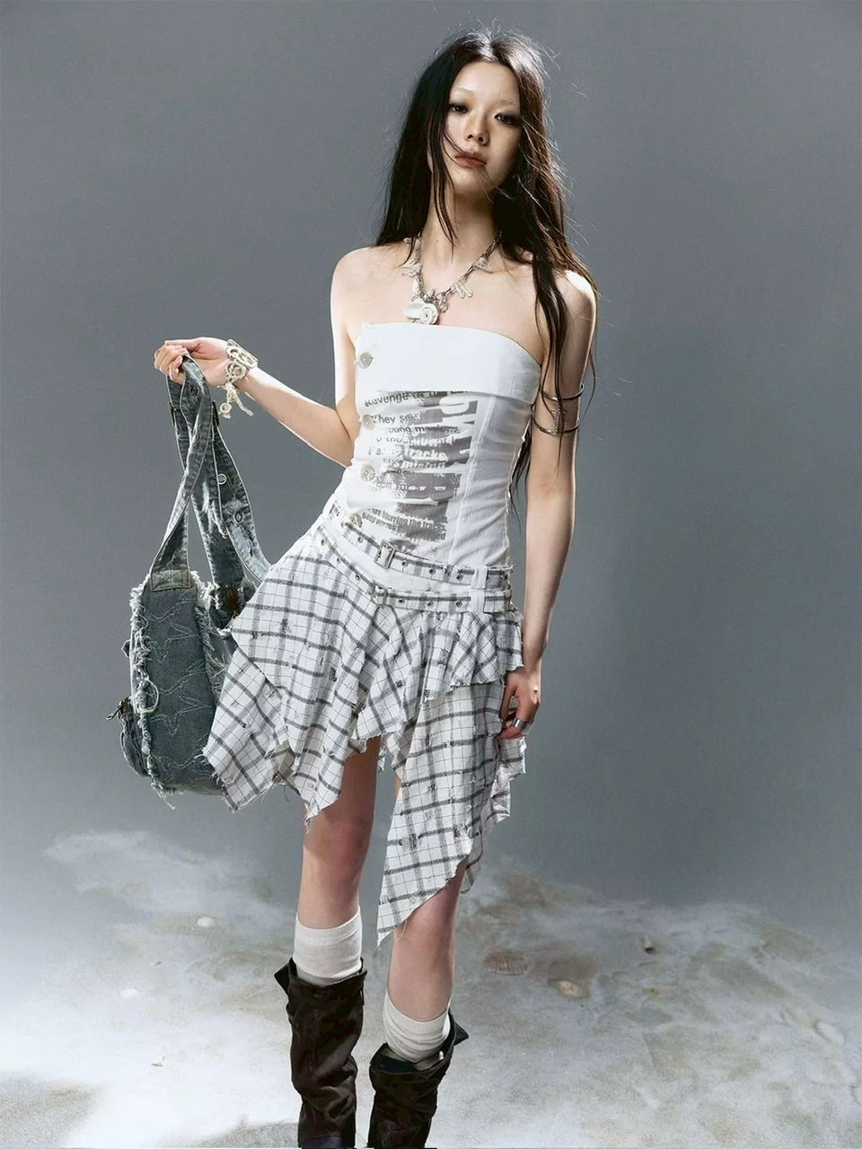 【Cest Nous】Plaid Bustier Dress / 【セヌー】グラフィックビスチェチェックワンピース