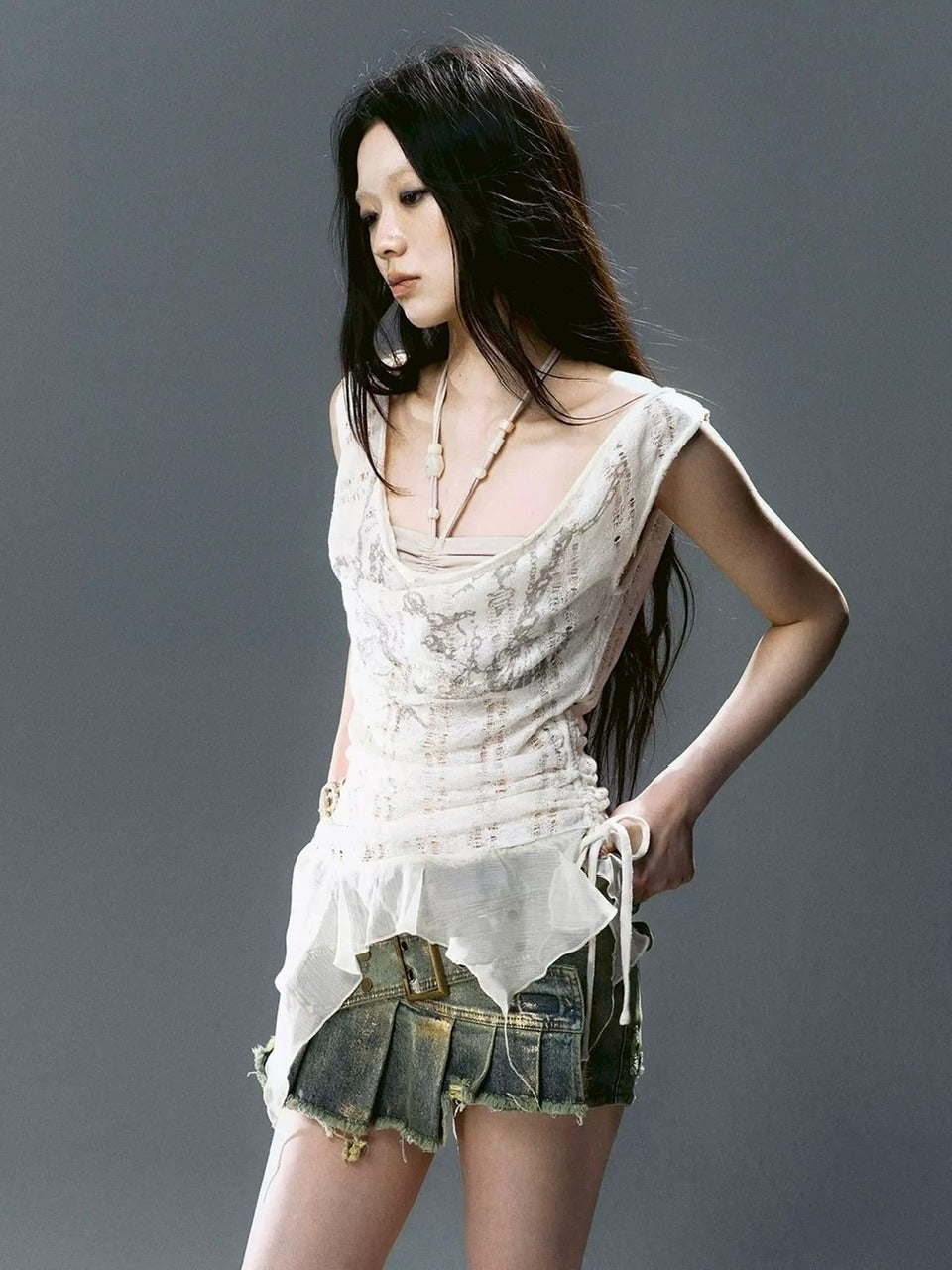 【Cest Nous】Beaded Top / 【セヌー】レイヤードフリルタンクトップ