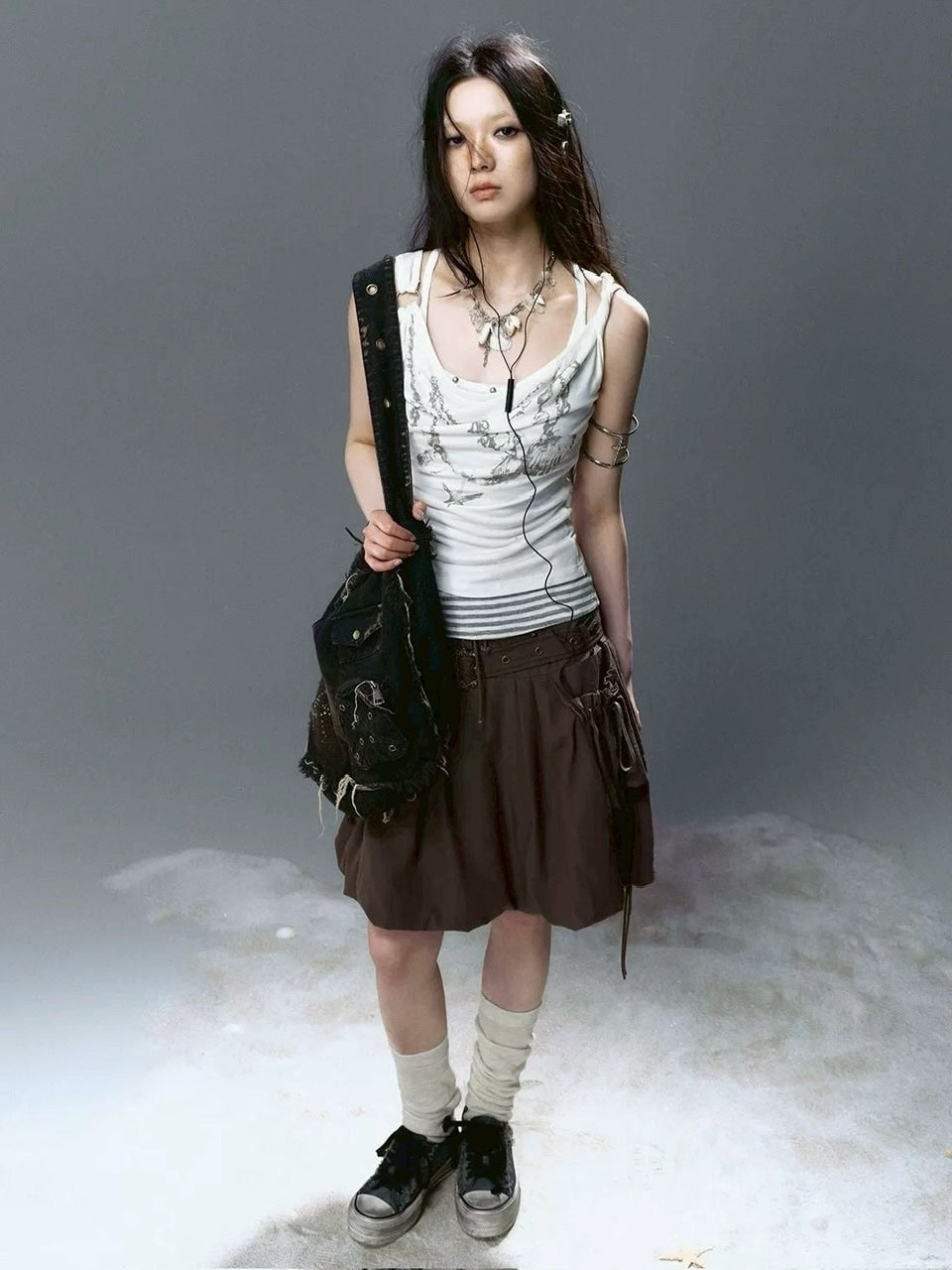 【Cest Nous】Distressed Canvas Sneakers / 【セヌー】ダーティーデニムキャンバス厚底スニーカー