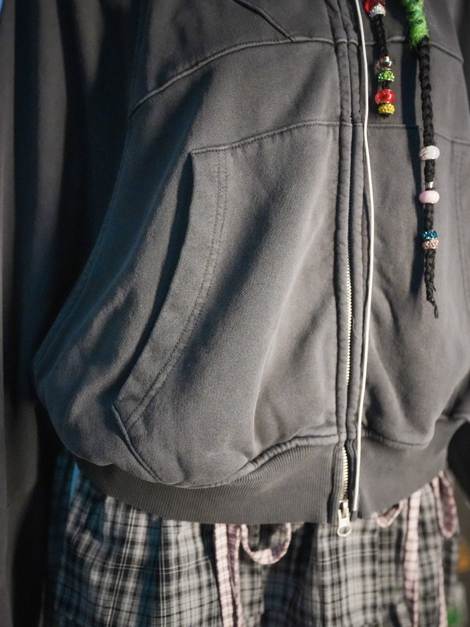 【NMTXU】rhinestone design zip parka / 【エヌエムティーエックスユー】ラインストーンデザインダブルジップパーカー