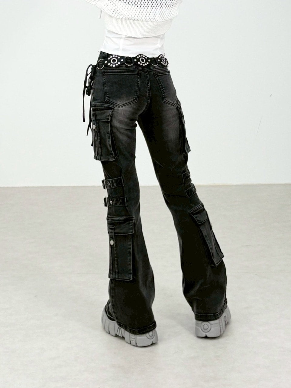 【NMTXU】flare cargo denim pants / 【エヌエムティーエックスユー】ウォッシュドフレアカーゴデニムパンツ