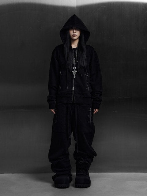 【Rosen Kreuz】EYELET EDGE Set-Up LAYERED SWEAT PANTS