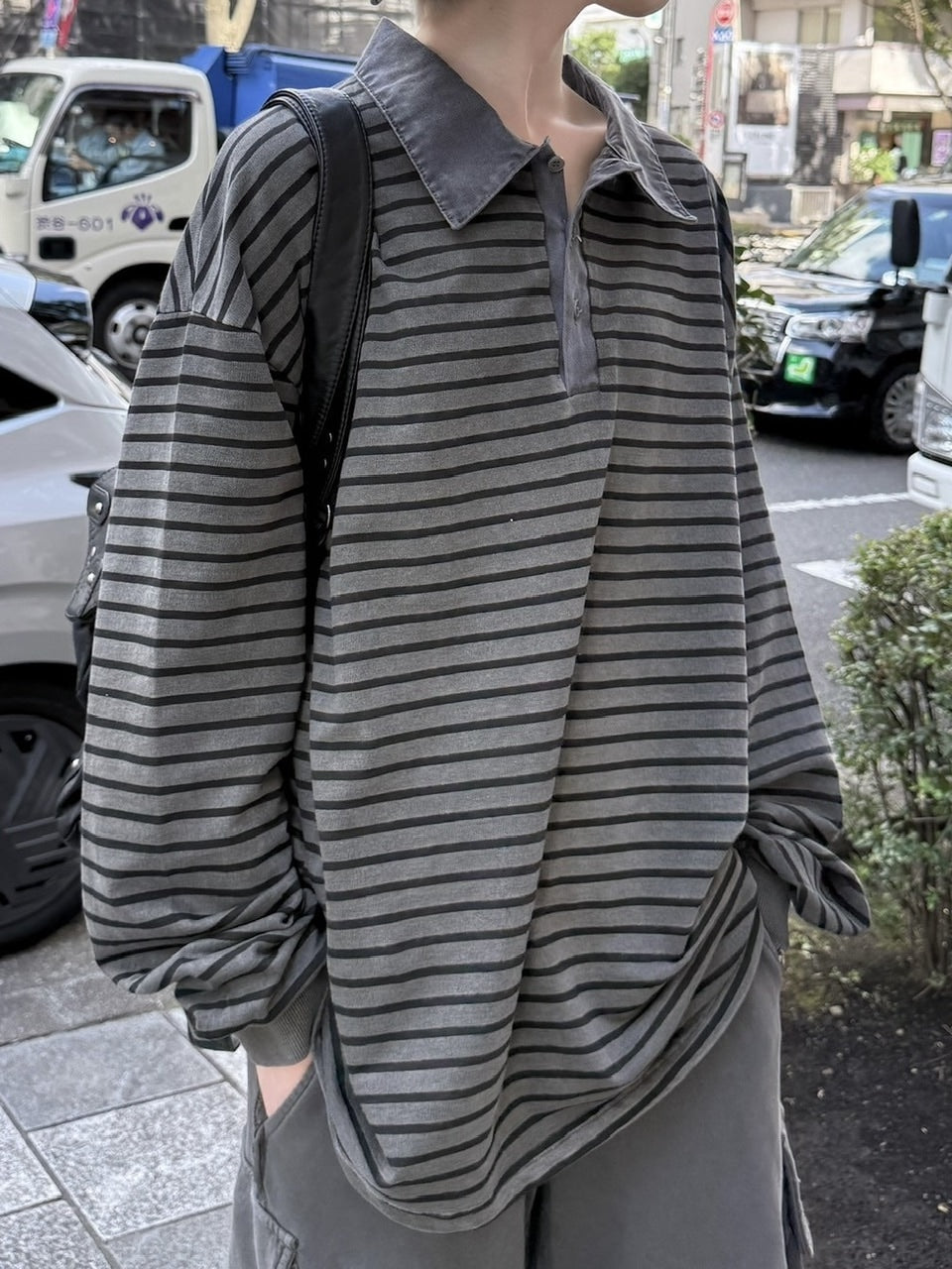 受注制【nmtc +】border long sleeve / 【エヌエムティーシープラス】襟付きボーダー長袖Tシャツ (2color)