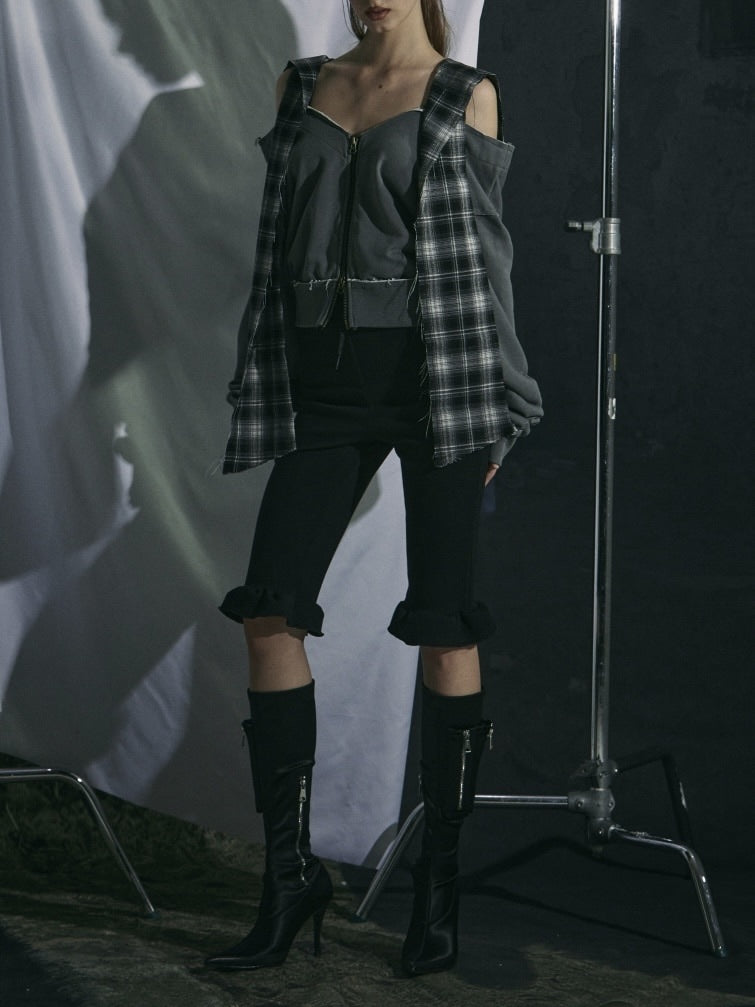 【GATELESS】OFF-SHOULDER ZIP SWEAT / 【ゲートレス】オフショルダージップスウェット