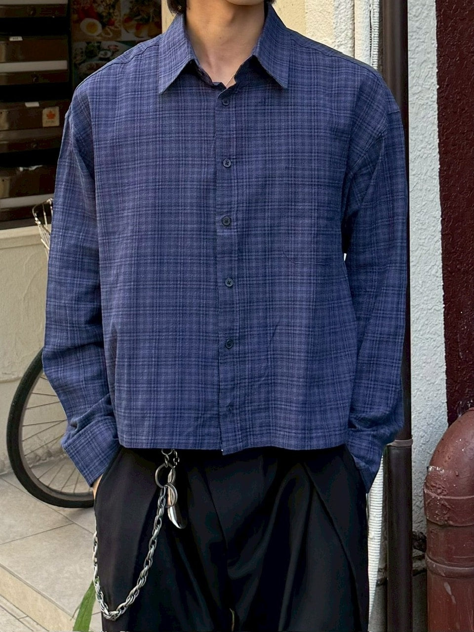 大阪店WEB限定受注制【Chikashitsu +】urban cropped check shirt