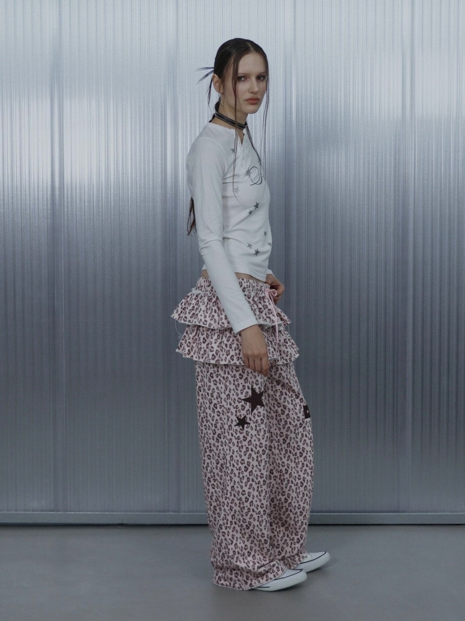 【SETUP‐EXE】FRILL LEOPARD PRINT PANTS / 【セットアップエグゼ】フリルレオパードプリントスウェットパンツ
