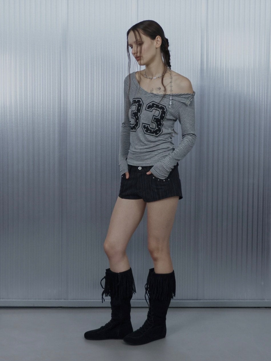 【SETUP‐EXE】STRIPED STUDDED SHORT PANTS / 【セットアップエグゼ】ストライプスタッヅショートパンツ