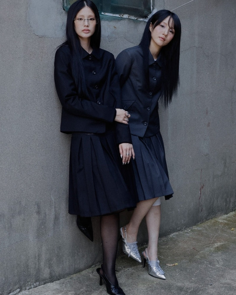 【FANCY CLUB】CLASSIC BUCKLE PLEATS MIDI SKIRT / 【ファンシークラブ】クラシックバックルプリーツミディスカート