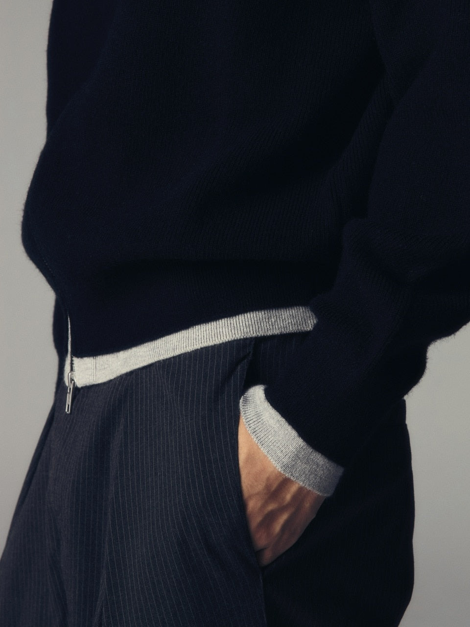 【CS】layered knit zip hoodie (black) / 【シーエス】レイヤードニットジップフーディー