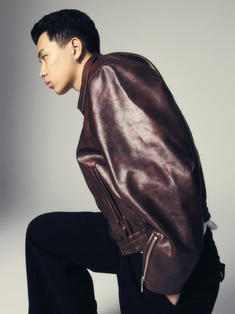 【CS】multi zip faded wash blouson (red brown)