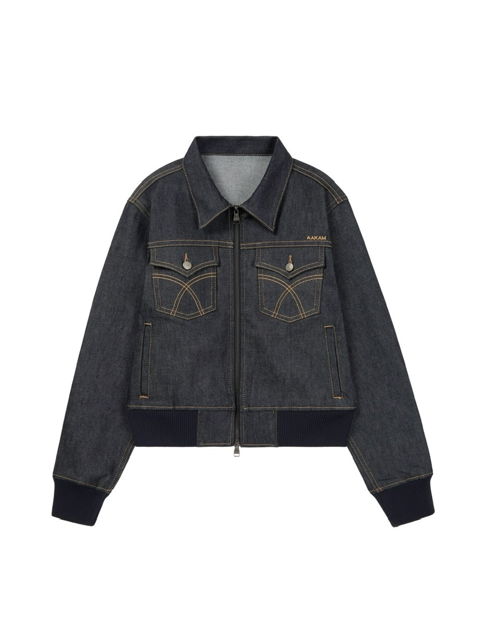 【AAKAM】Banding Denim Zip-Up Jacket
