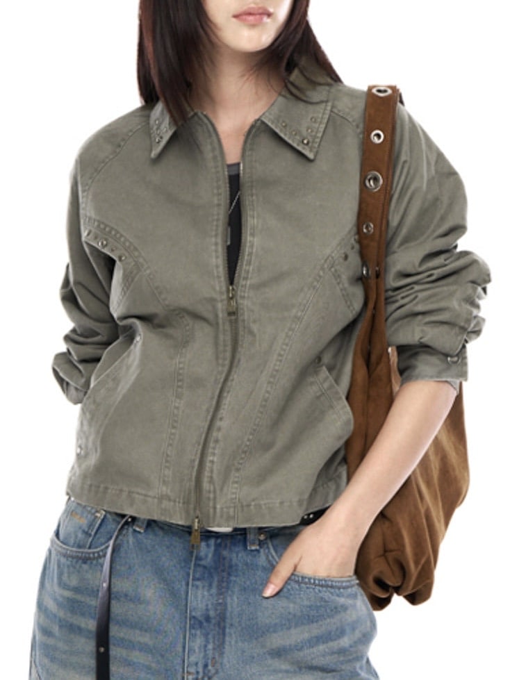 【AAKAM】Incision Studded Cotton Jacket