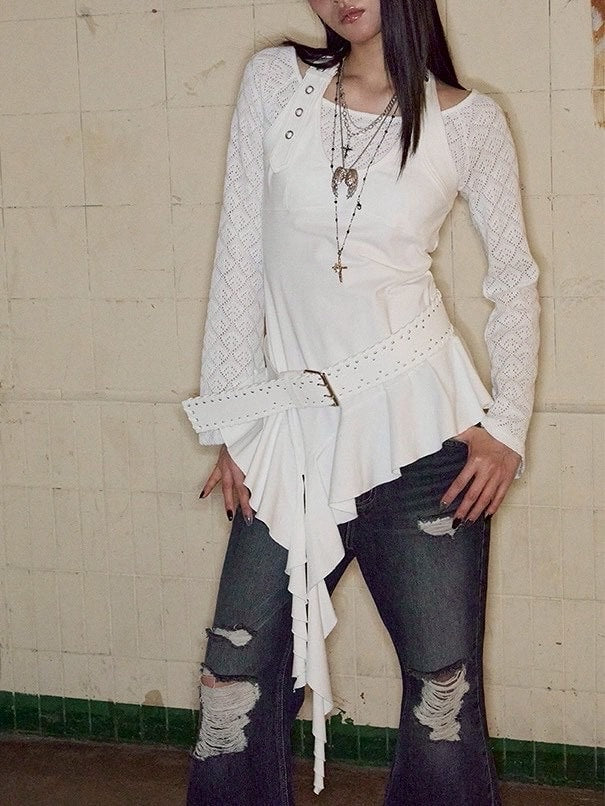 【NOT KNOWING】Belted Halter Ruffle Top / 【ノットノーイング】ベルトホルターラッフル長袖Ｔシャツ