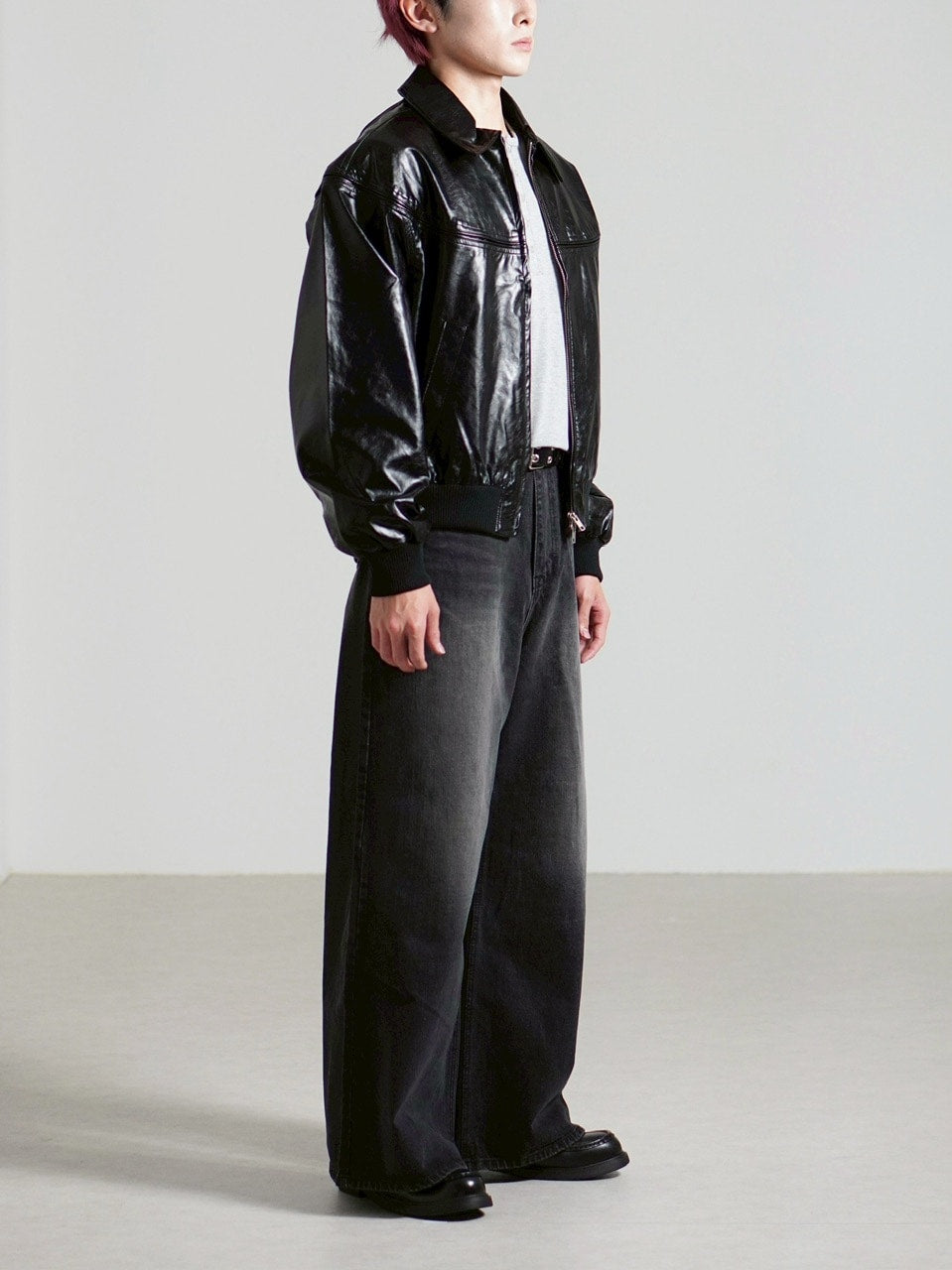 受注制【Chikashitsu +】round stitch non-leather jacket / 【チカシツプラス】ラウンドステッチノンレザージャケット (2color)