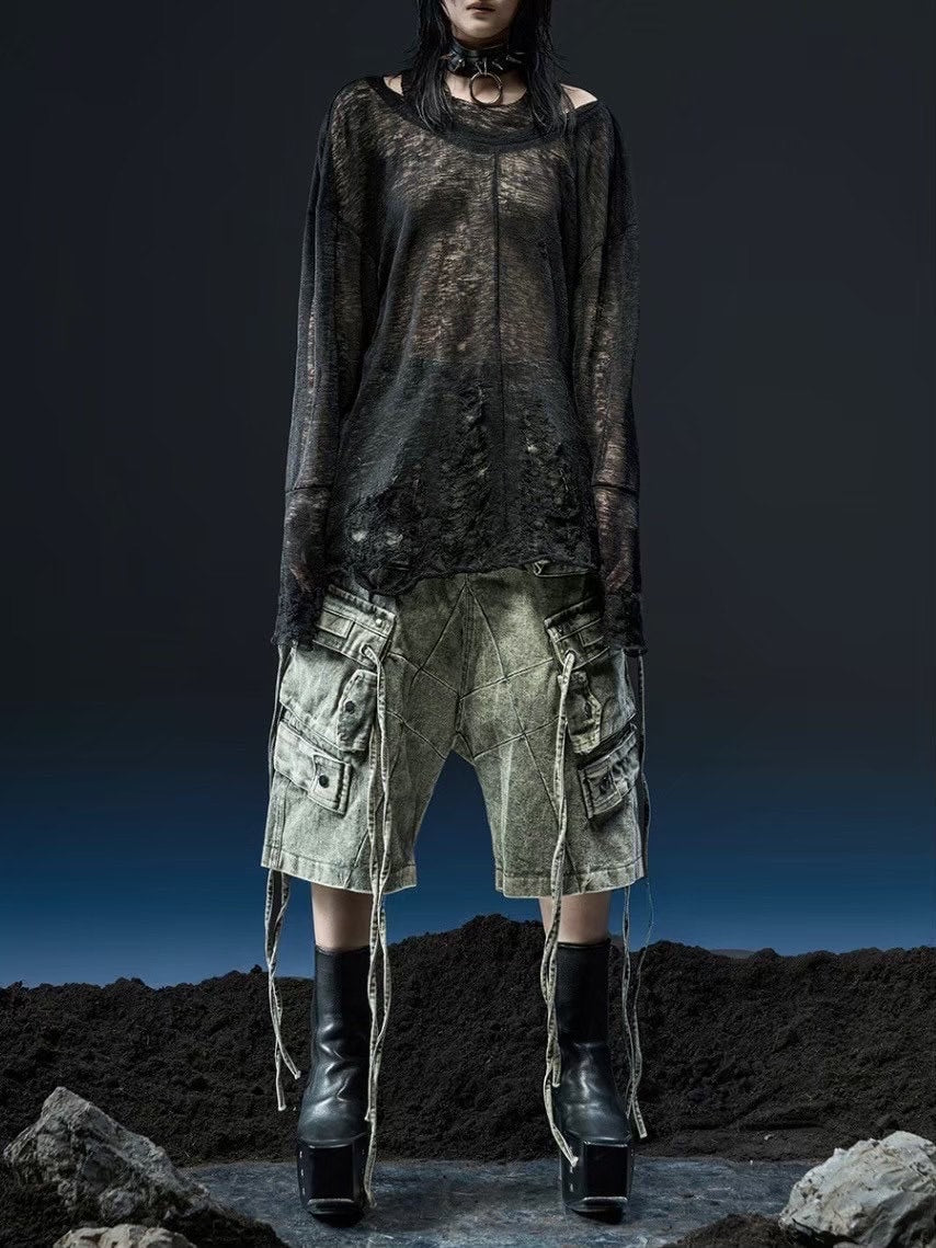 【RICH】Cargo Wide Green Washed Short pants / 【リッチ】ポケットカーゴデニムハーフパンツ