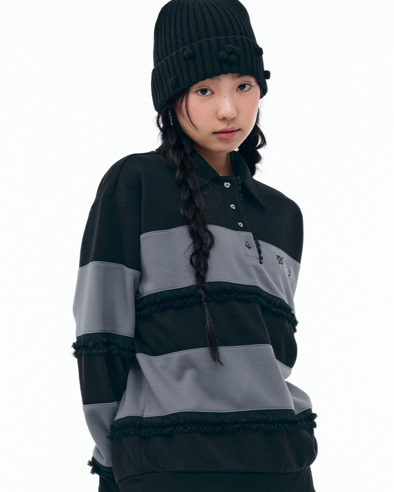 【TUOMIO】RUFFLE POLO TOP / 【トゥオミオ】ラッフル長袖ポロシャツ