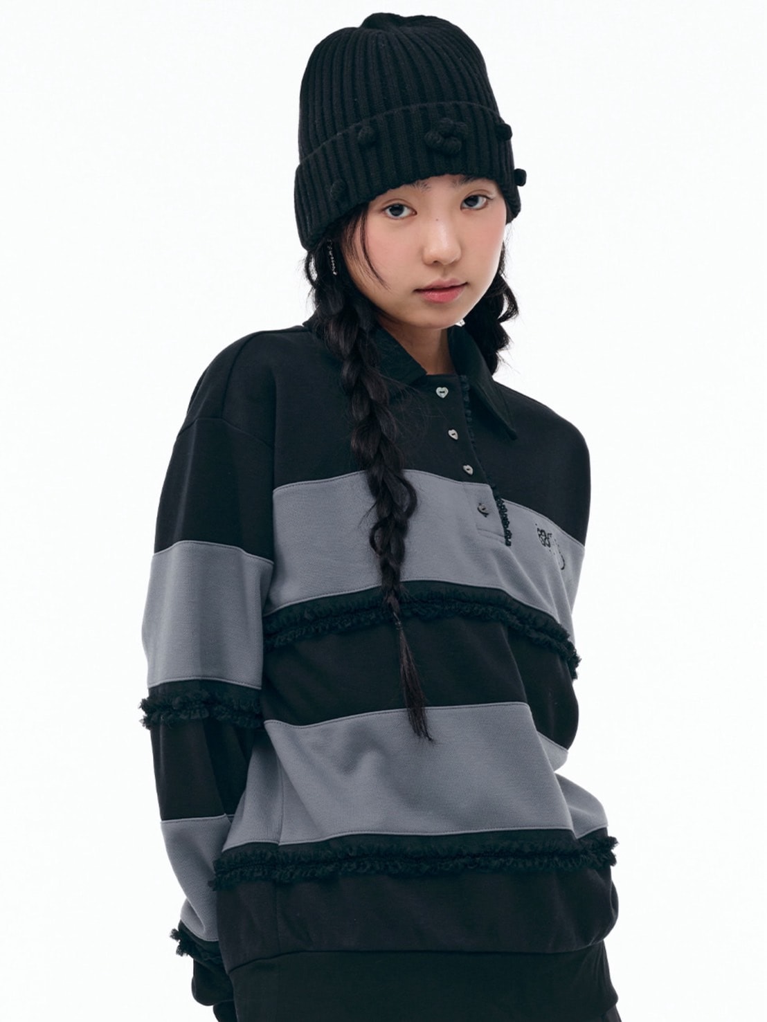 【TUOMIO】RUFFLE POLO TOP / 【トゥオミオ】ラッフル長袖ポロシャツ