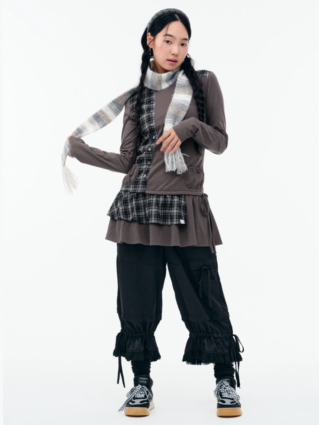 【TUOMIO】CHECK MIXED JERSEY DRESS / 【トゥオミオ】チェックミックスジャージワンピース