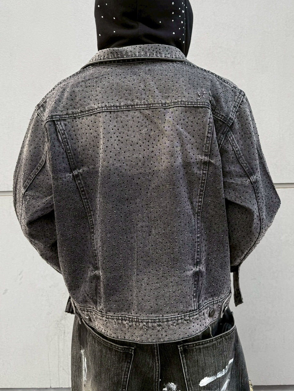 【Never mind the XU】rhinestone denim jacket / 【ネバーマインドザエックスユー】ラインストーンデニムジャケット (2color)