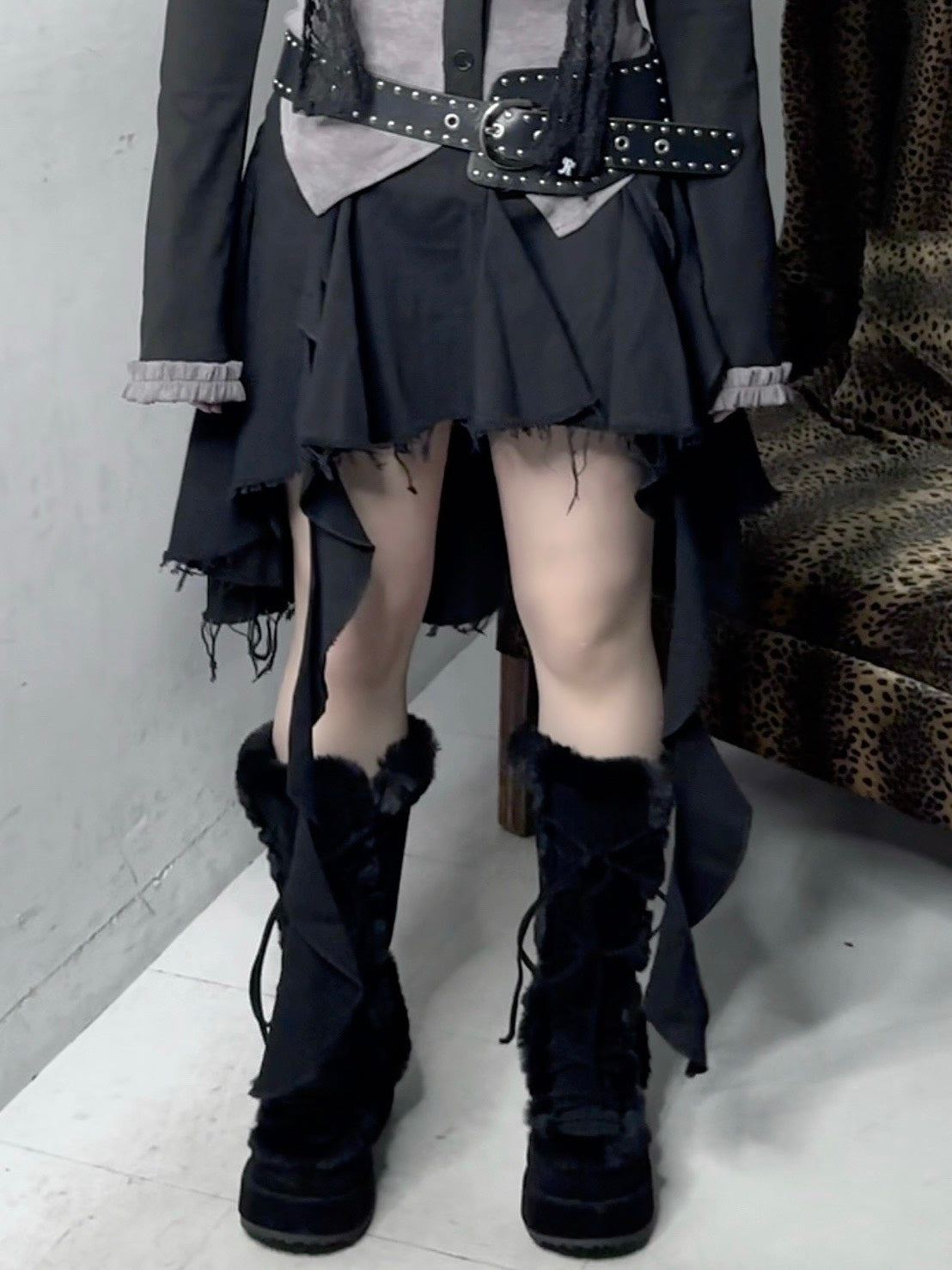 ブラウン、ブラック写真なし受注制【Never mind the XU】asymmetry skirt (3color)