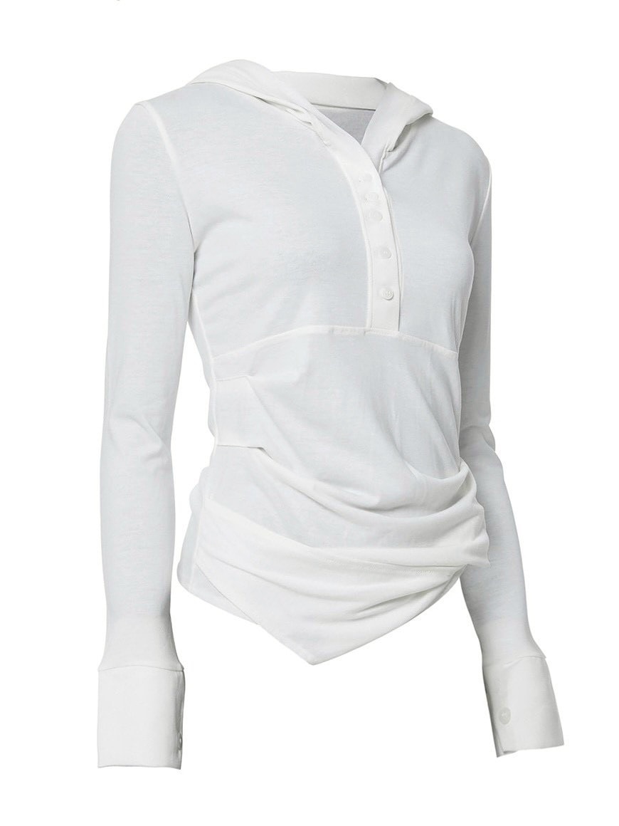 【FLAREUP】Asymmetrical Draped Hoodie / 【フレアアップ】アシンメトリードレープフードロングTシャツ