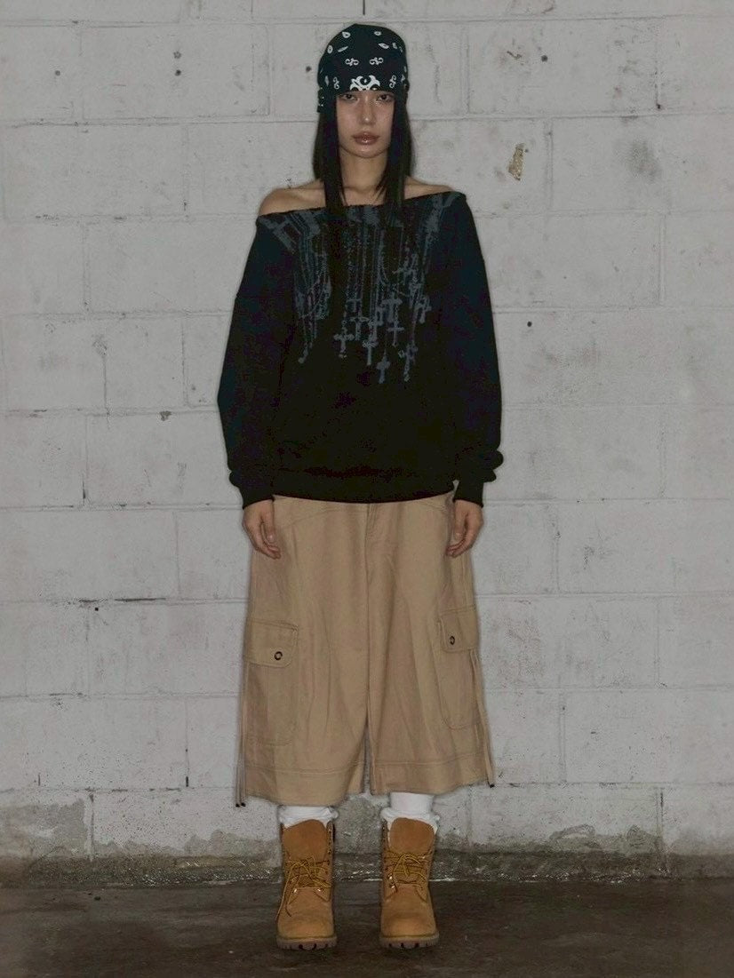 【FANCY CLUB】NECKLISS ONE-SHOULDER SWEATSHIRT / 【ファンシークラブ】ネックレスワンショルダースウェット長袖Tシャツ "