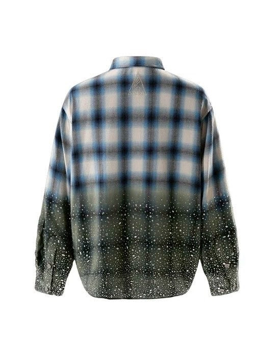 【The Boy Has No Patience】Saint Irregular Hot Diamond Plaid Shirt / 【ザボーイハズノーペーシェンス】ラインストーングラデーション長袖チェックシャツ