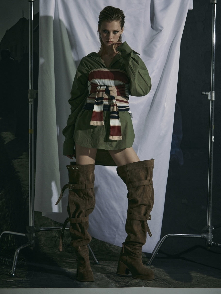 【GATELESS】BELT BUCKLE LOOSE LONG BOOTS / 【ゲートレス】ベルトバックルルーズロングブーツ