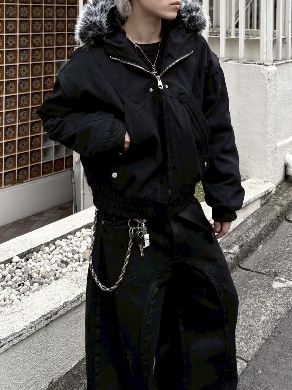 【youll】cropped fur hooded blouson