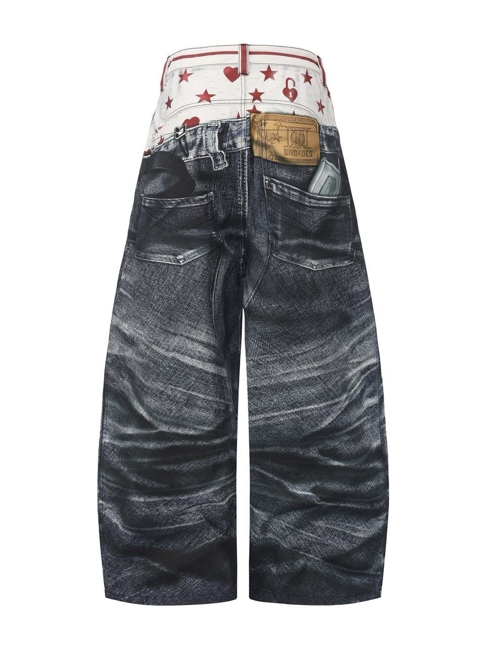 【DND4DES】Double Waist Badge All-Over Print Pants /【ディーエヌディーフォーデス】ダブルウエストプリントデニムパンツ