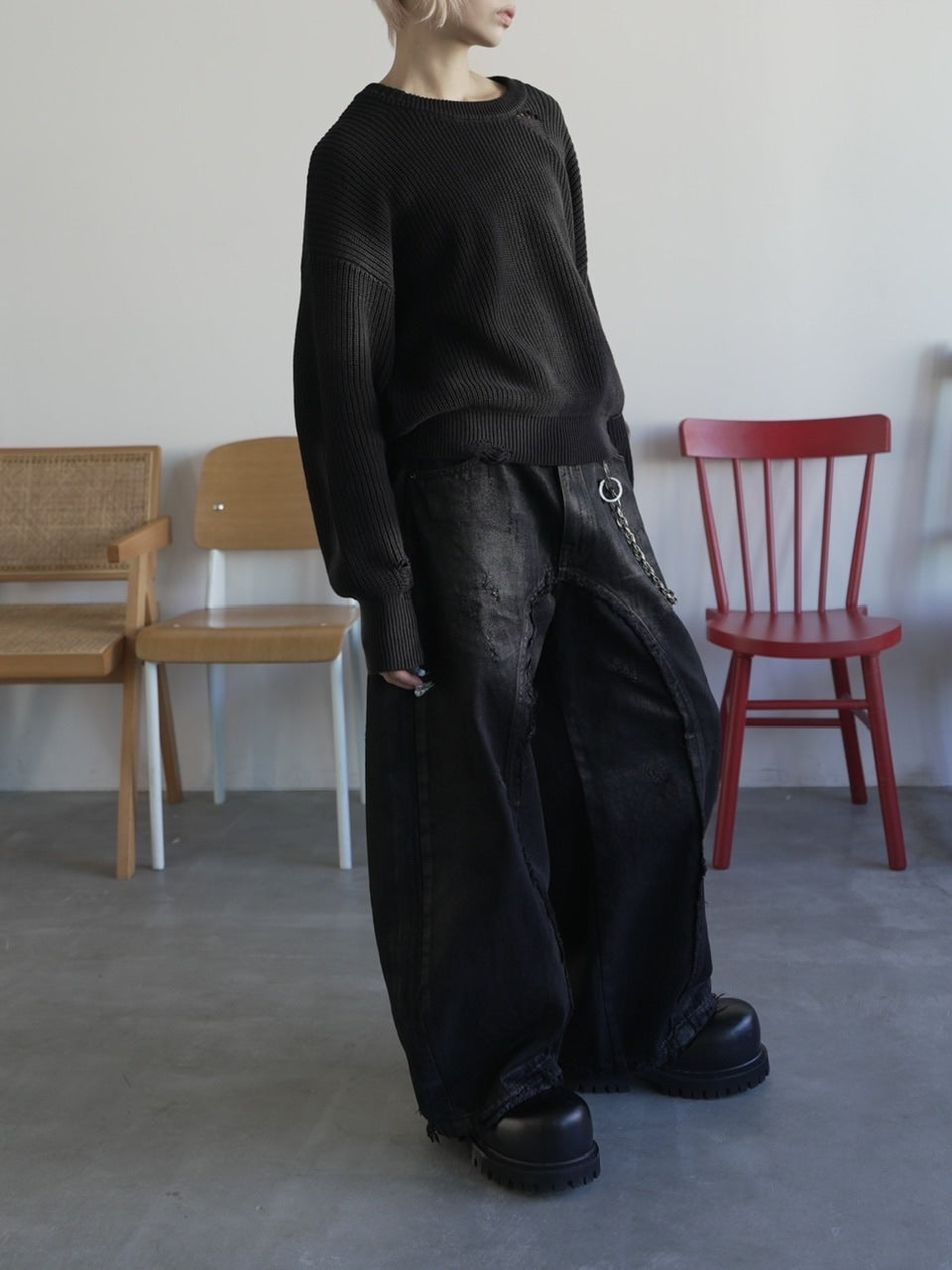 【CHIKASHITSU PLUS HIGH】Cropped spray dyeing knit